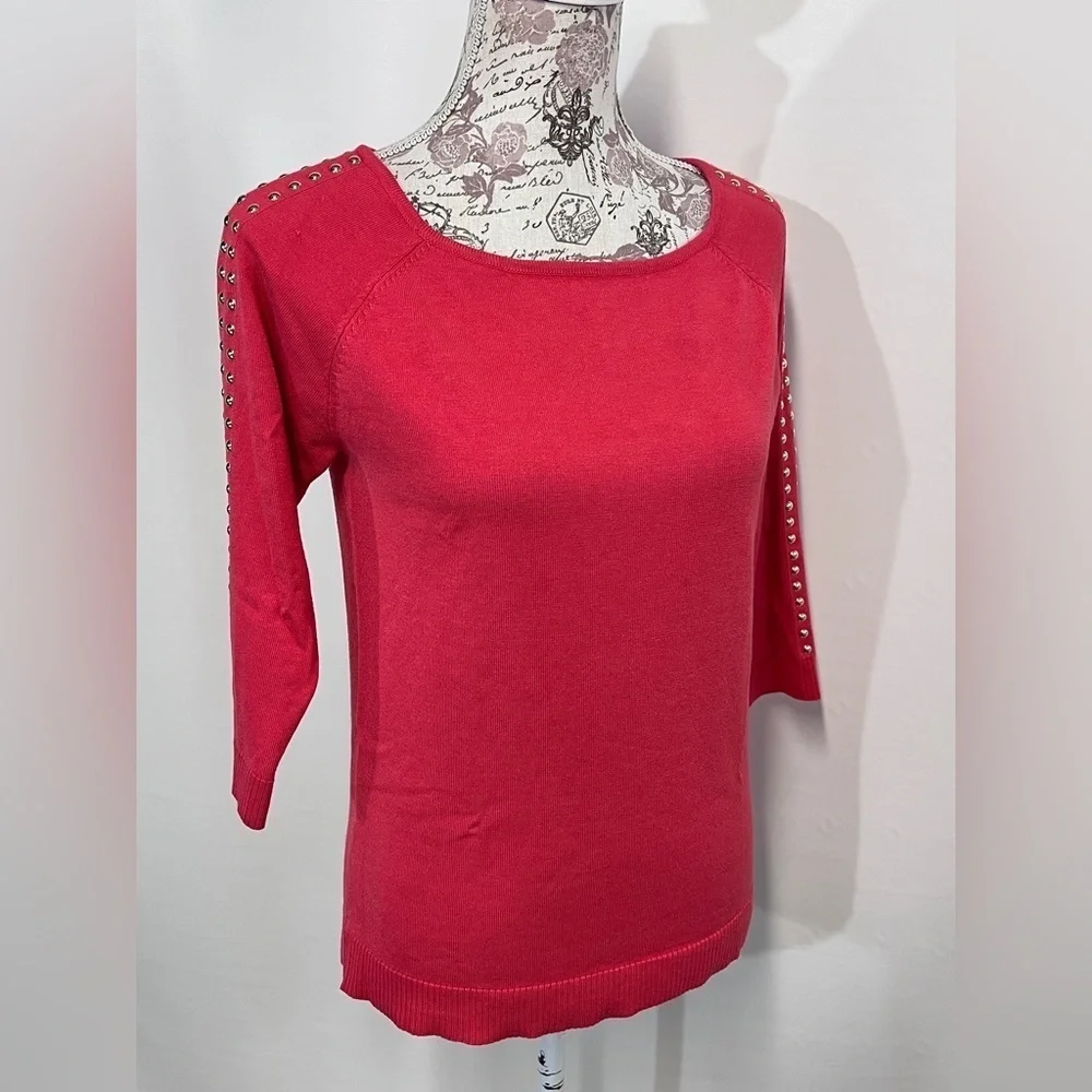 COPY - CARMEN MARC VALVO Poppy red 3/4 sleeve top size M - Picture 8 of 12